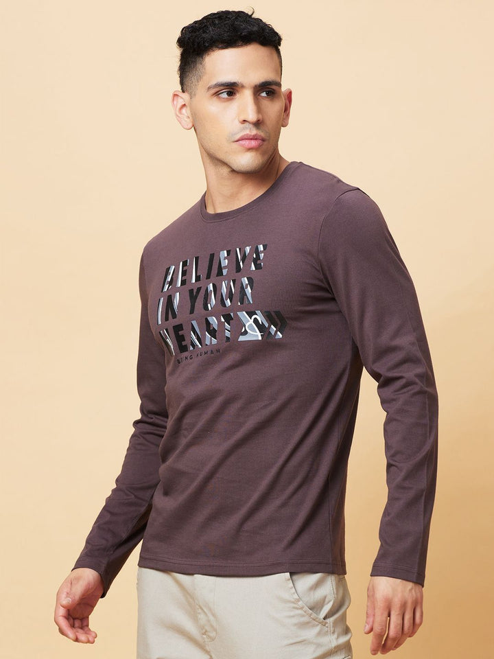 Being Human Men Varsity Printed Henley Neck Applique T-shirt