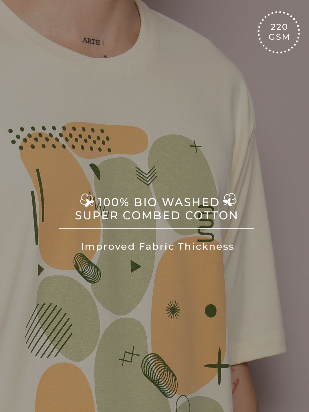 DILLINGER Lelaki Grafik Bercetak Besar Lengan Drop-Shoulder Baju-T Kapas Tulen