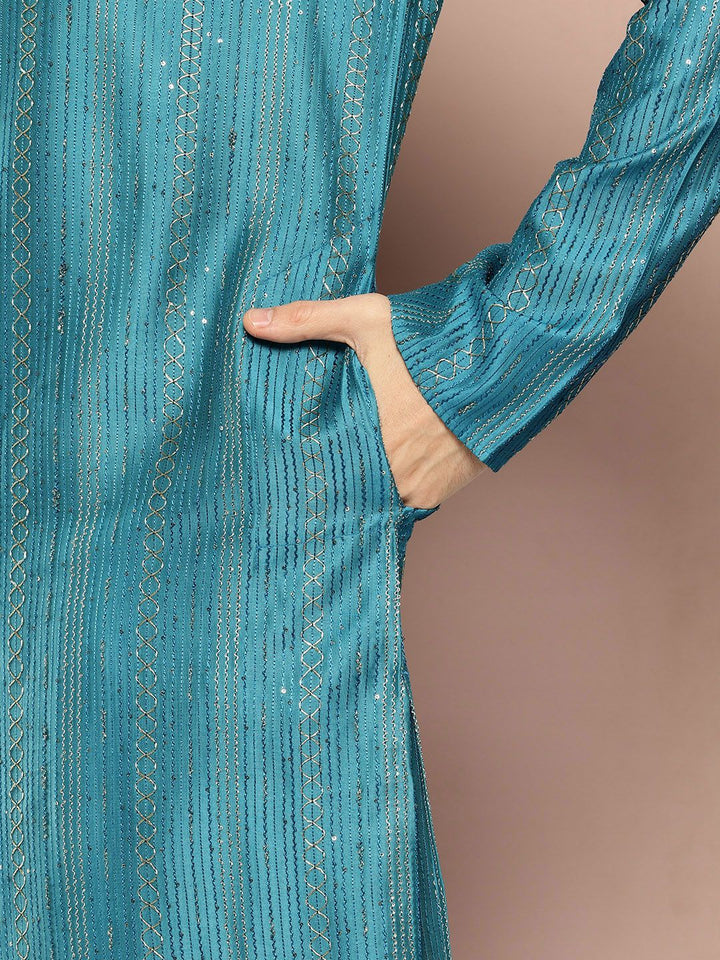 See Designs Sequined Woven Design Chanderi Silk Kurta with Pyjamas