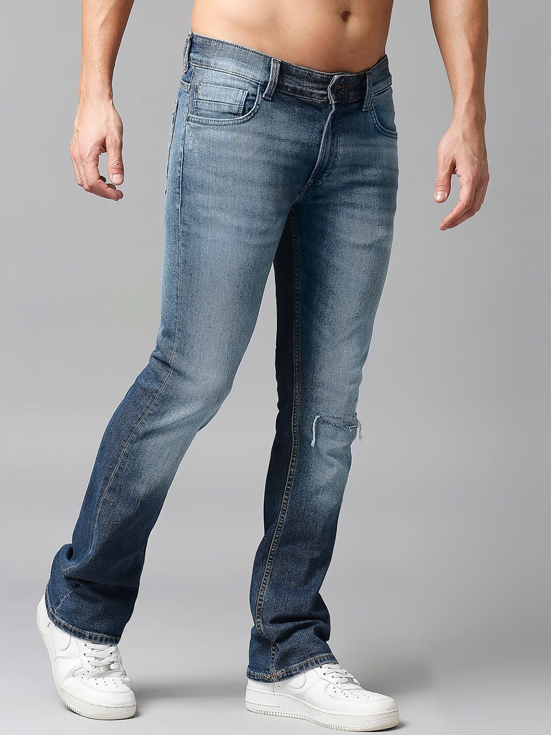 SPYKAR Men Cotton Bootcut Low-Rise Mildly Distressed Heavy Fade Stretchable Jeans