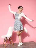 Berrylush Blue & White Checked Crepe Pinafore Mini Dress