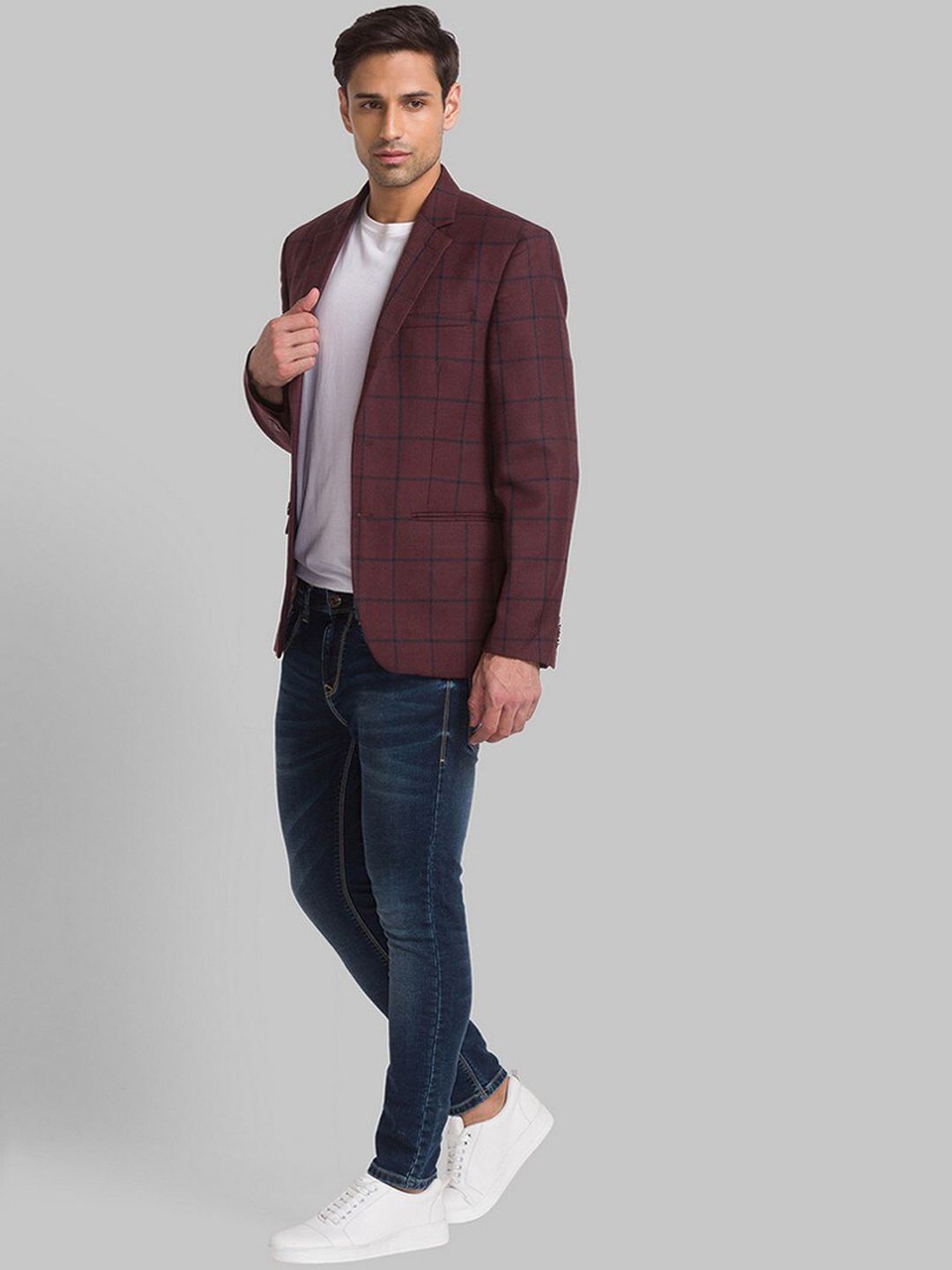 Park Avenue Men Maroon Checked Single Breasted Formal Blazer