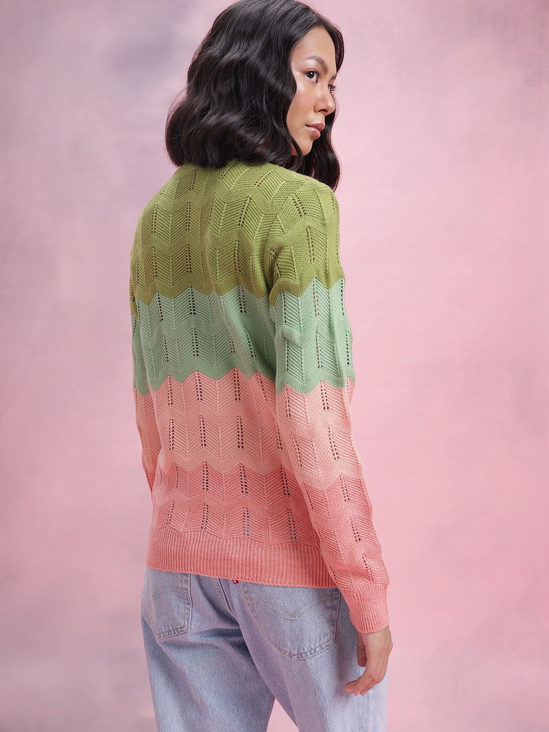 DressBerry Open Knit Striped Pullover