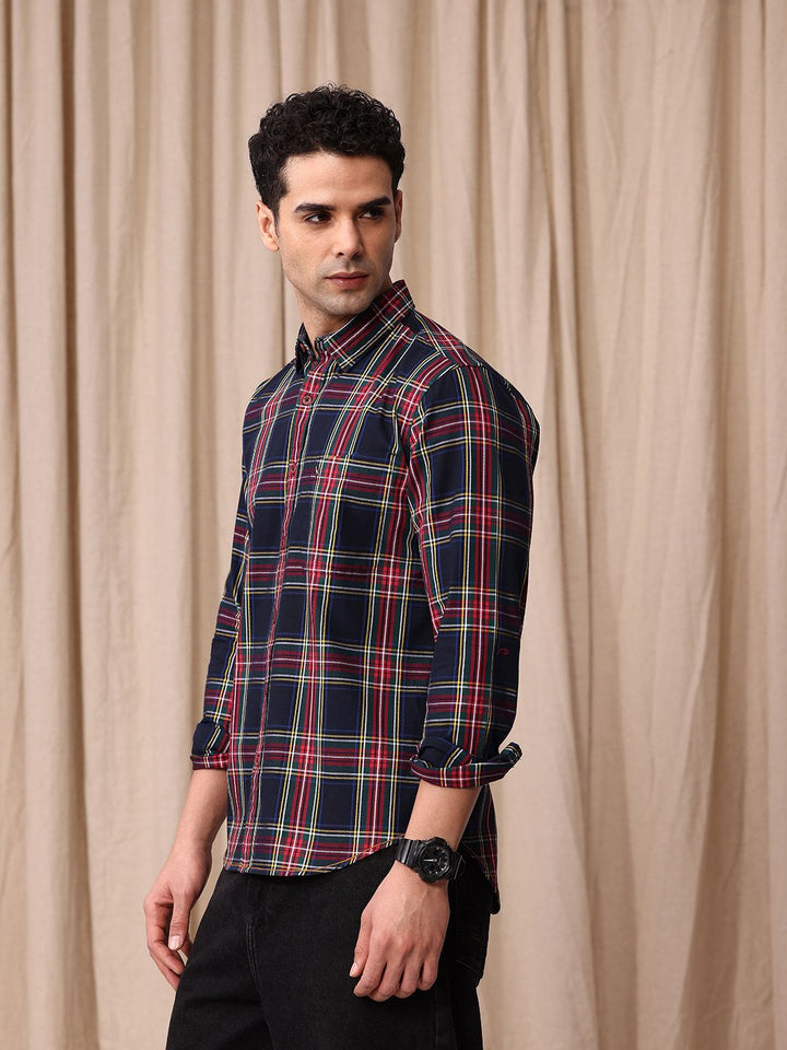Mr Bowerbird Men Tailored Fit Tartan Checks Opaque Pure Cotton Casual Shirt