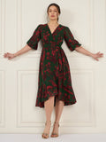 Antheaa Floral Printed Asymmetric Layered Georgette Wrap Midi Dress