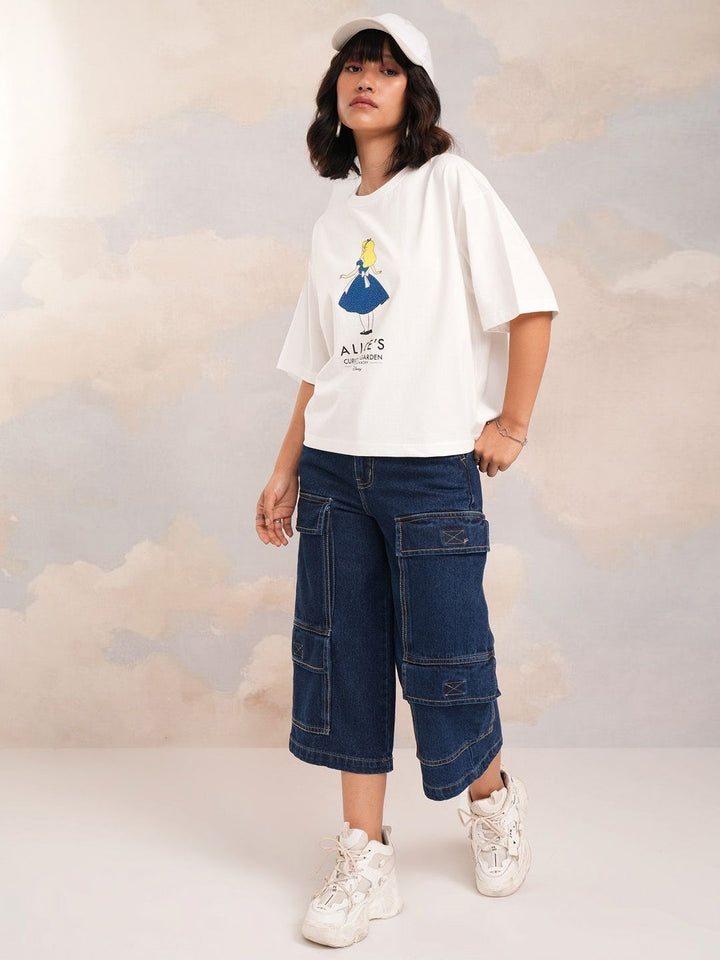 Tokyo Talkies Women Alice in Wonderland Printed Boxy Tshirt