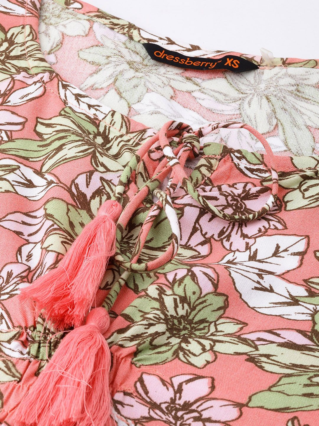 DressBerry Vibrant Blooms Floral Printed Tie-Up Neck A-line Dress