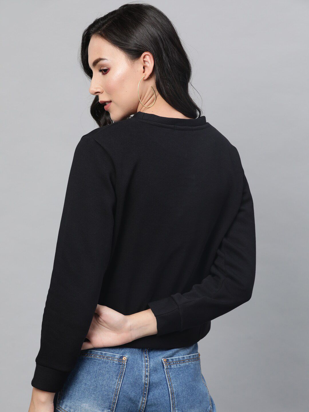 STREET 9 Women Black & Gold-Toned Printed Sweatshirt