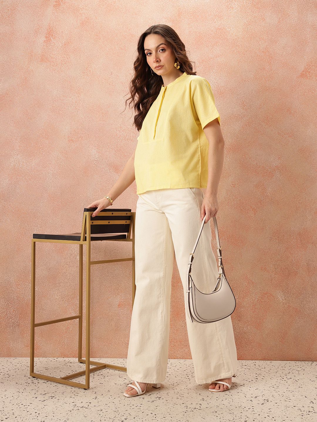 all about you Mandarin Collar Cotton Shirt Style Top