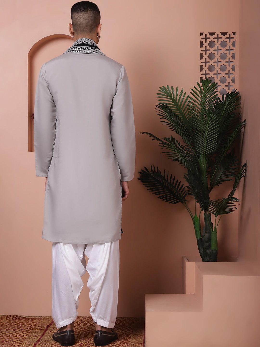 Jompers Embroidered Mandarin Collar Long Sleeves Kurta with Salwar & Dupatta