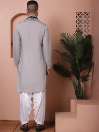 Jompers Embroidered Mandarin Collar Long Sleeves Kurta with Salwar & Dupatta