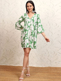 Vishudh Floral Print Flared Sleeve A-Line Dress