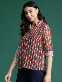 DressBerry Printed Semi Sheer Casual Shirt