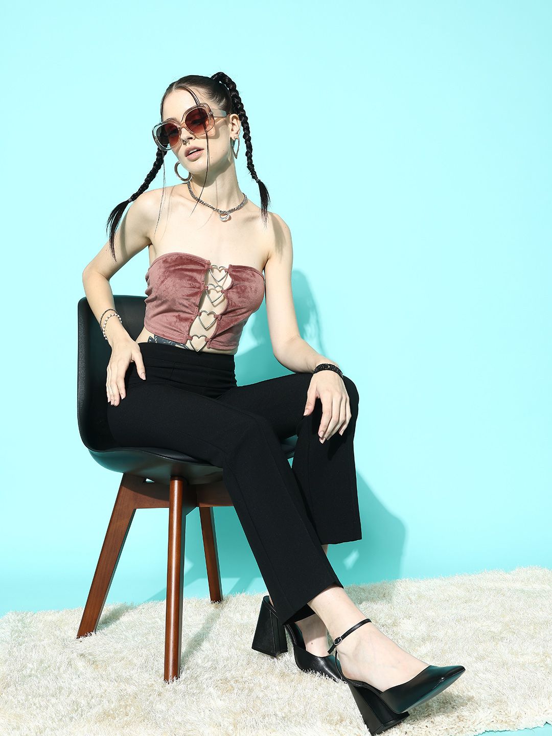 Berrylush Women Strapless Velvet Tube Crop Top