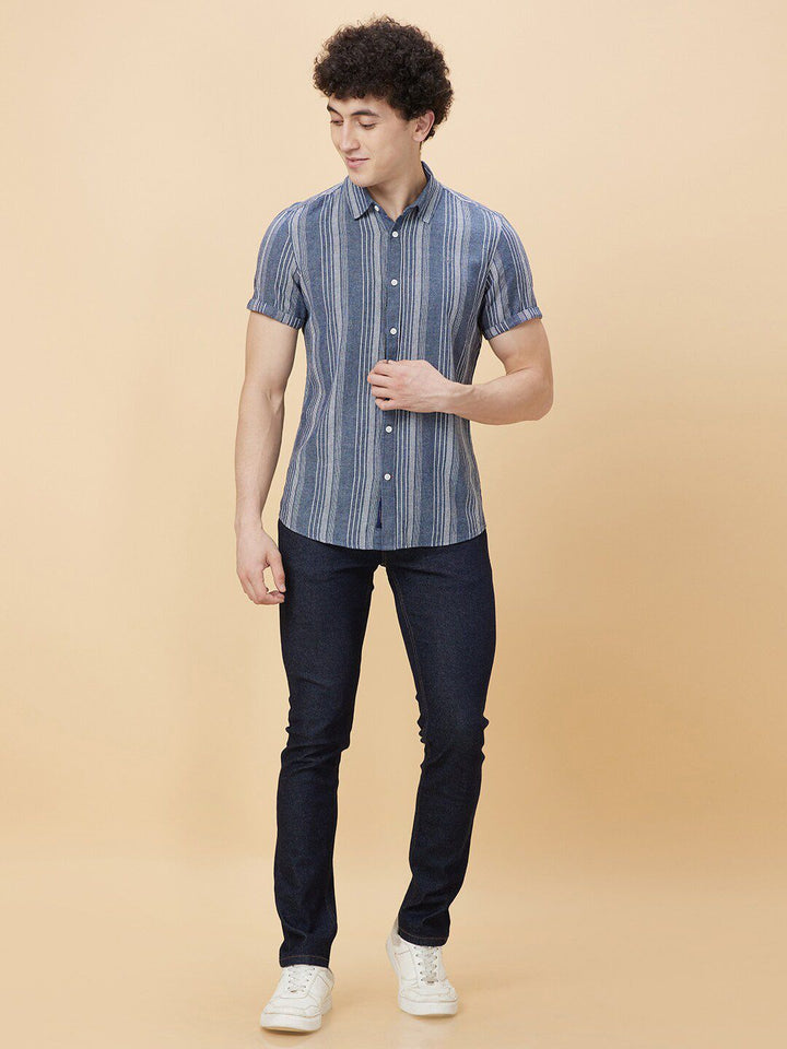 Being Human Slim Fit Striped Spread Collar Short Sleeves Casual Shirt