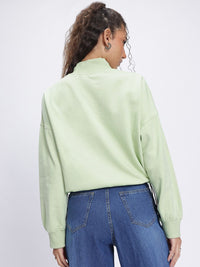 DressBerry High Neck Drop-Shoulder Crop Sweatshirt