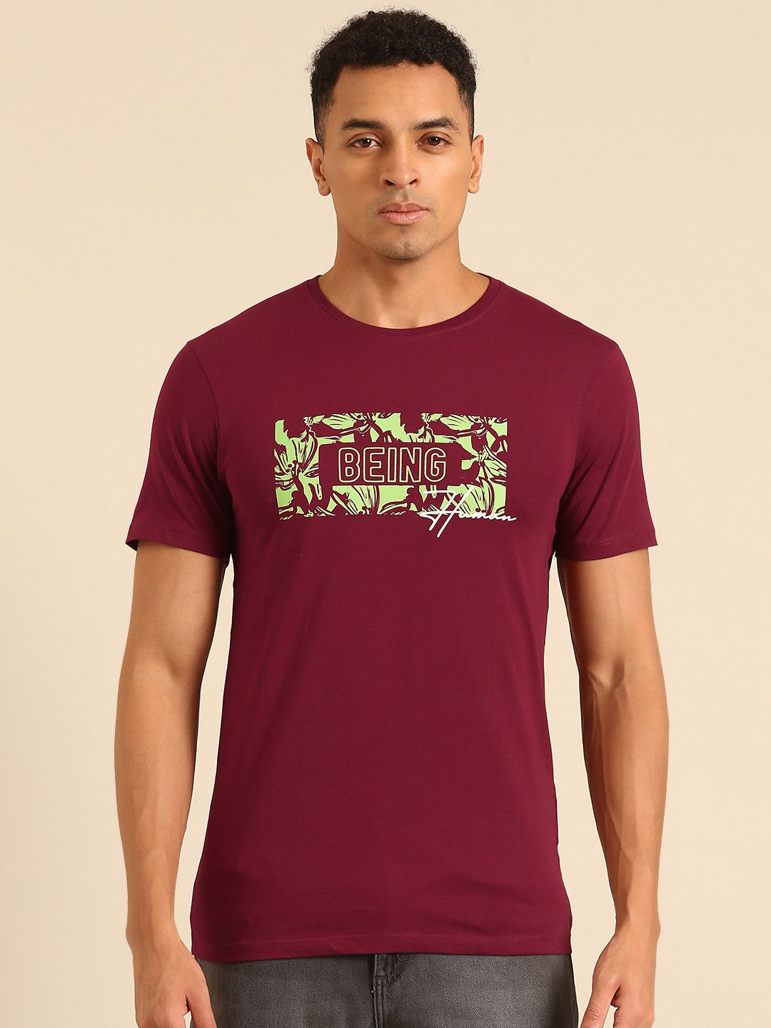 Being Human Typography Printed Pure Cotton T-shirt