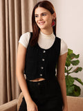 STREET 9 Sleeveless Crop Cotton Denim Jacket