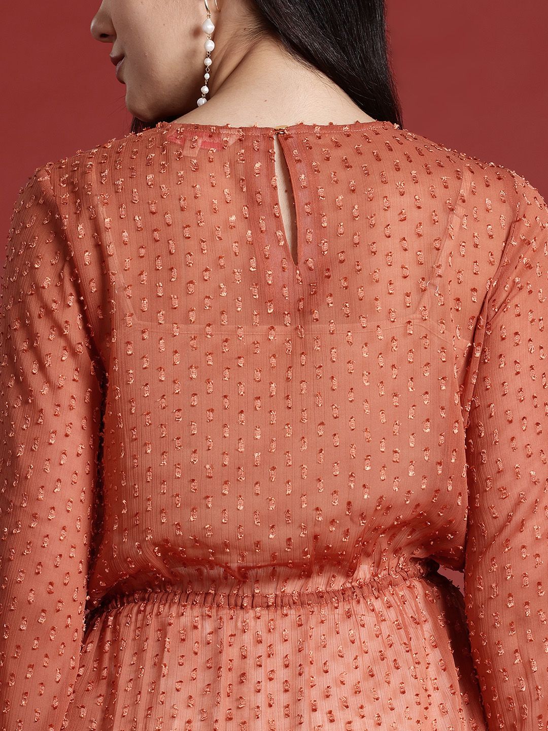 all about you Puff Sleeves Semi-Sheer Cinched Waist Top