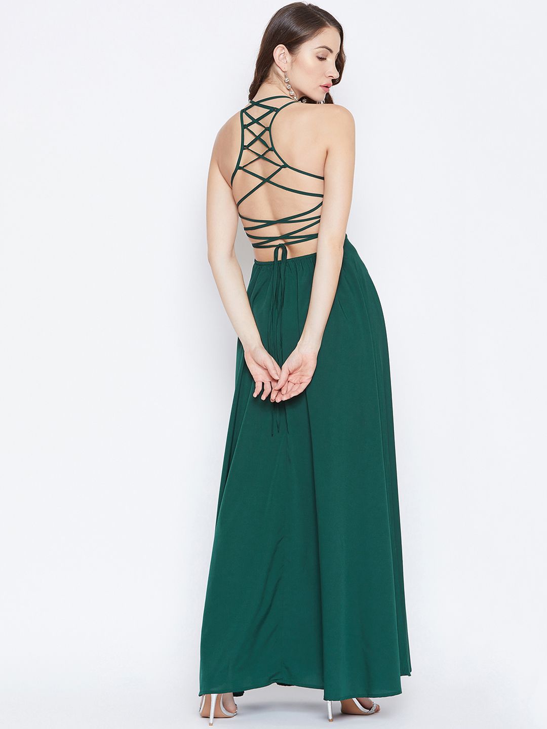 Berrylush Women Green Solid Maxi Dress