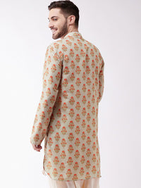VASTRAMAY Men Beige Floral Thread Work Kurta