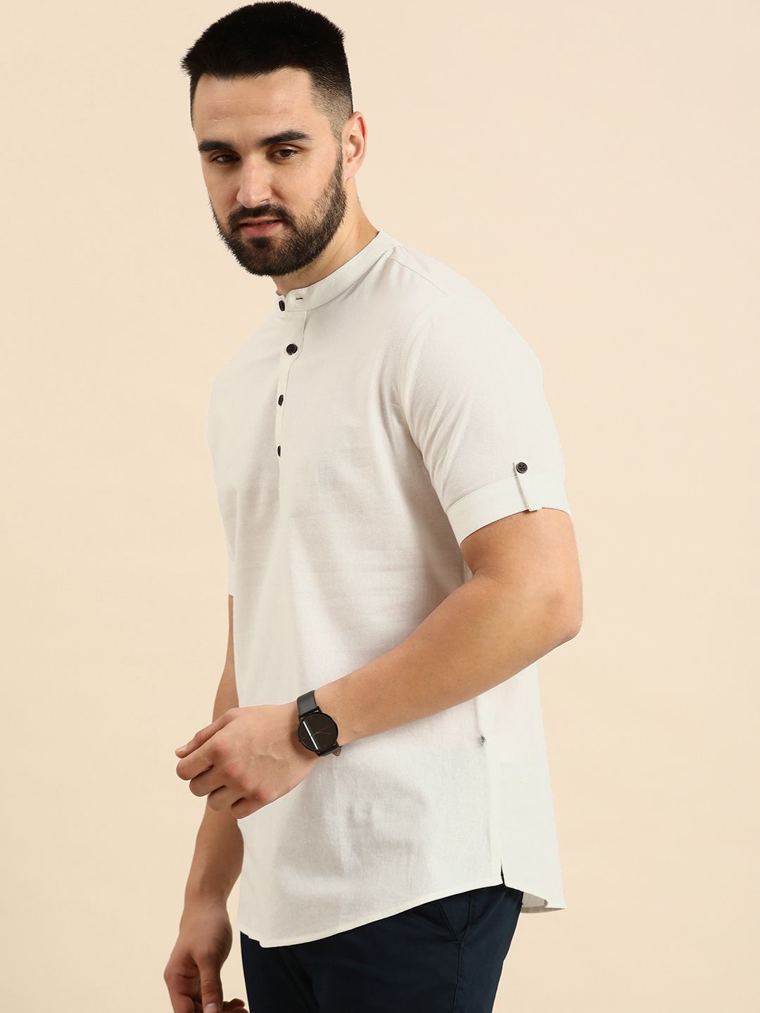 Anouk Men Solid Mandarin Collar Short Kurta