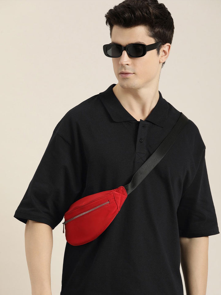 DILLINGER Men Solid Honeycomb Structure Oversized Cotton Polo T-Shirt