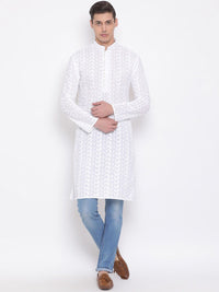VASTRAMAY Men Chikankari Embroidered Pure Cotton Kurta