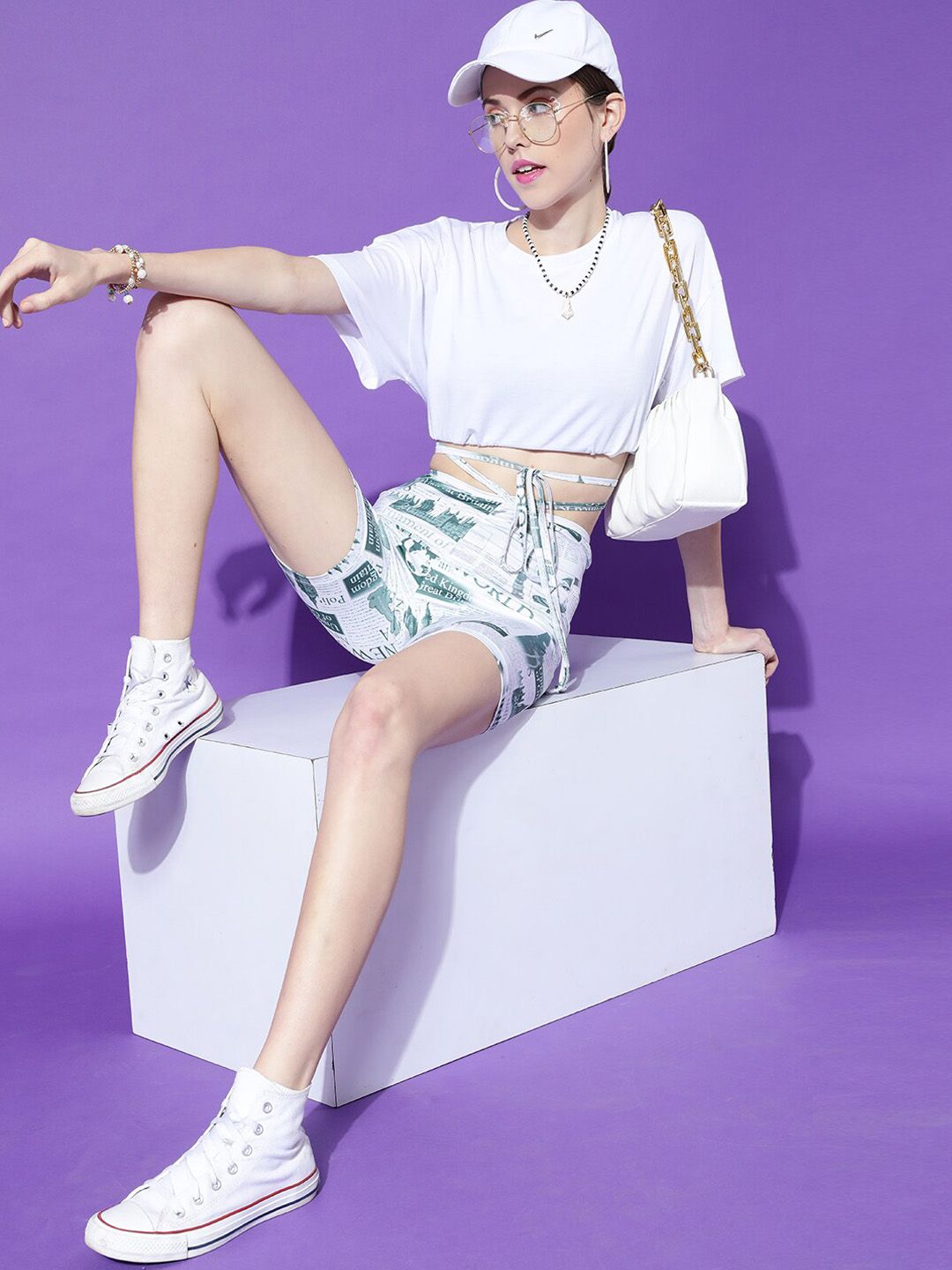 STREET 9 Women White Printed Rapid Dry High-Rise Cycling Shorts