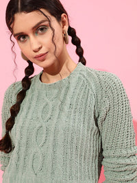 STREET 9 Women Green Cable Knit Acrylic Pullover