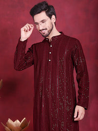 Jompers Geometric Embroidered Band Collar Chikankari Kurta