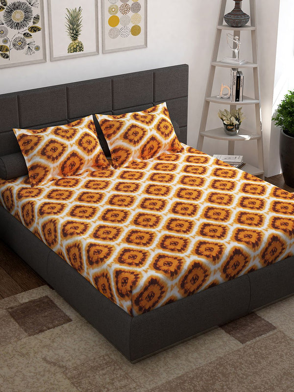 Story@home Unisex Yellow Geometric Cotton 144 TC 1 King Size Bedsheet with 2 Pillow Covers