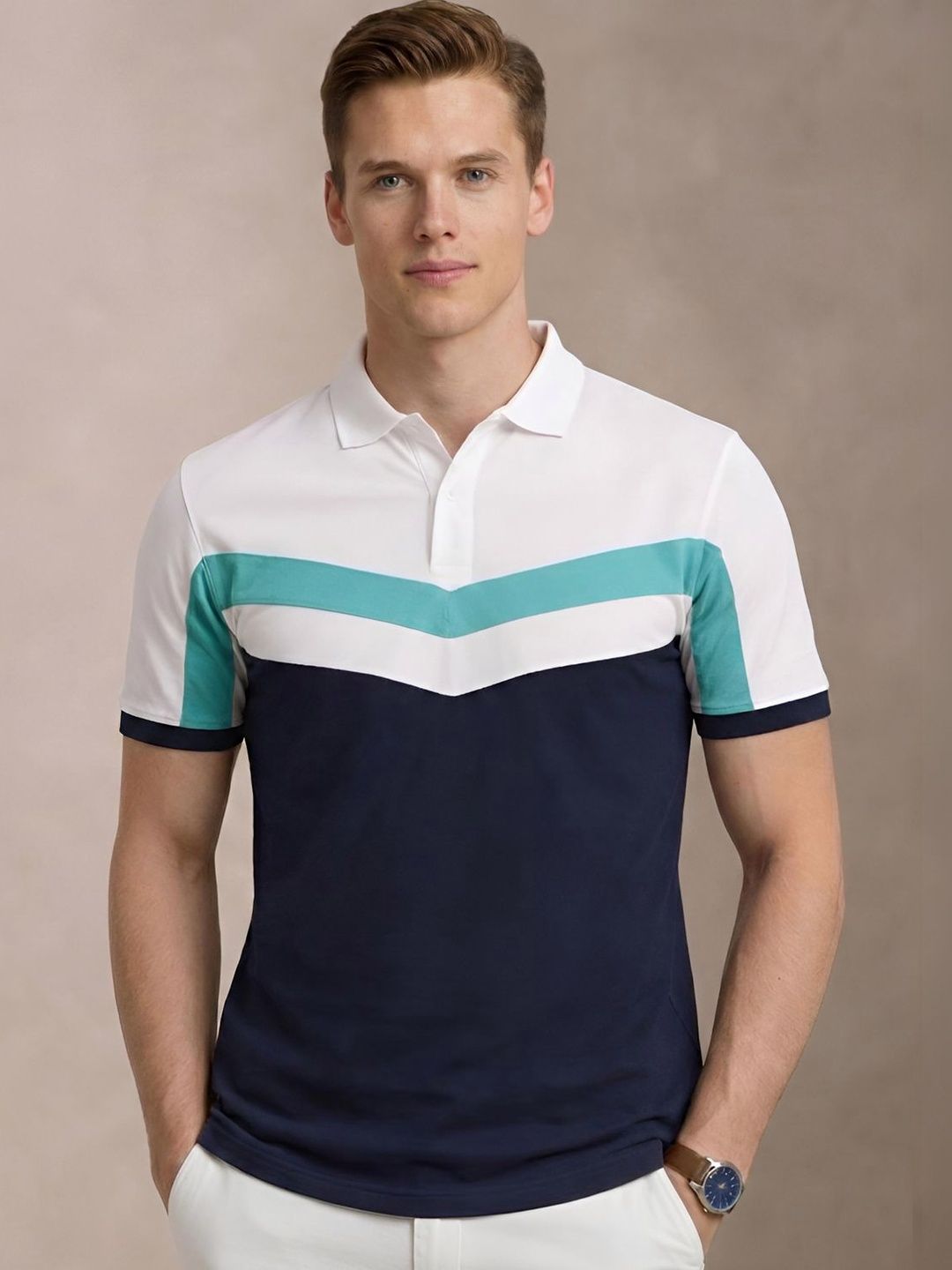 ADRO Men Colourblocked Polo Collar T-shirt