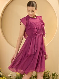 Antheaa Women Flutter Sleeve Chiffon Fit & Flare Dress