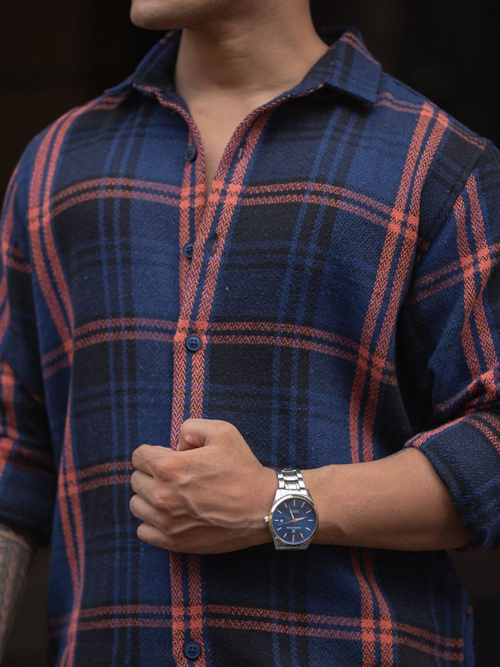 Powerlook Men Spread Collar Tartan Checked Casual Shirt