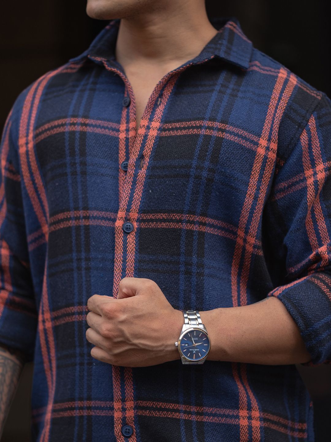 Powerlook Men Spread Collar Tartan Checked Casual Shirt