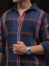 Powerlook Men Spread Collar Tartan Checked Casual Shirt