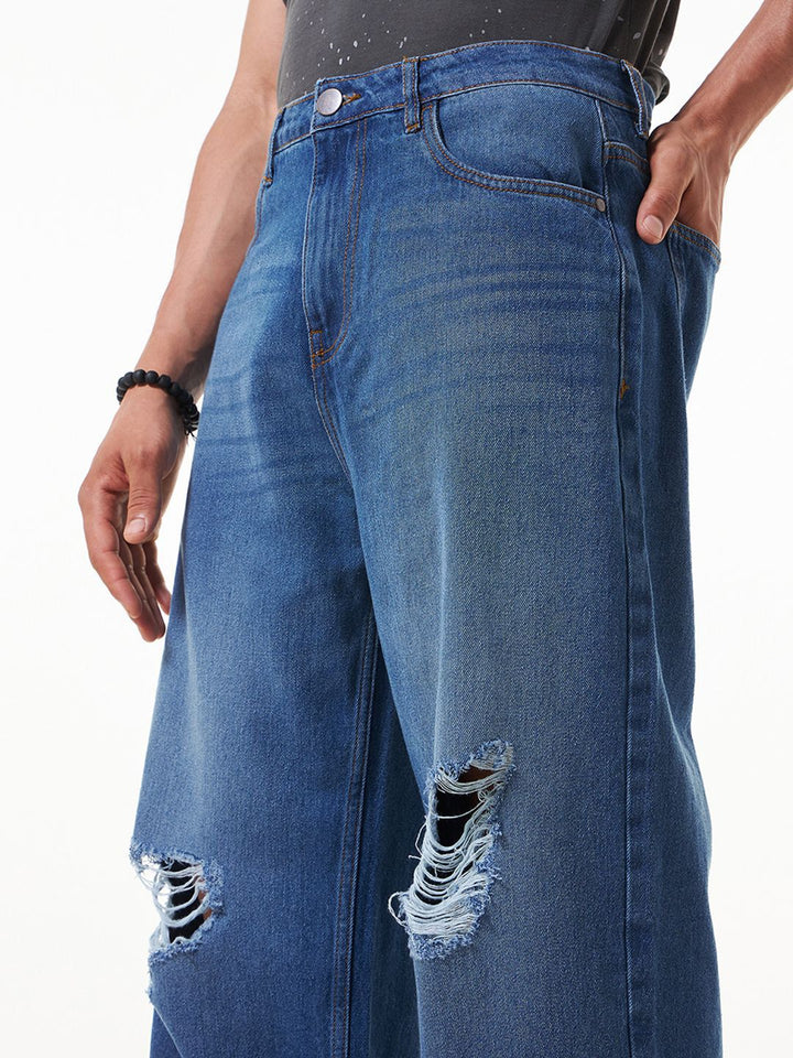 Bewakoof Men Baggy High-Rise Distressed Light Jeans