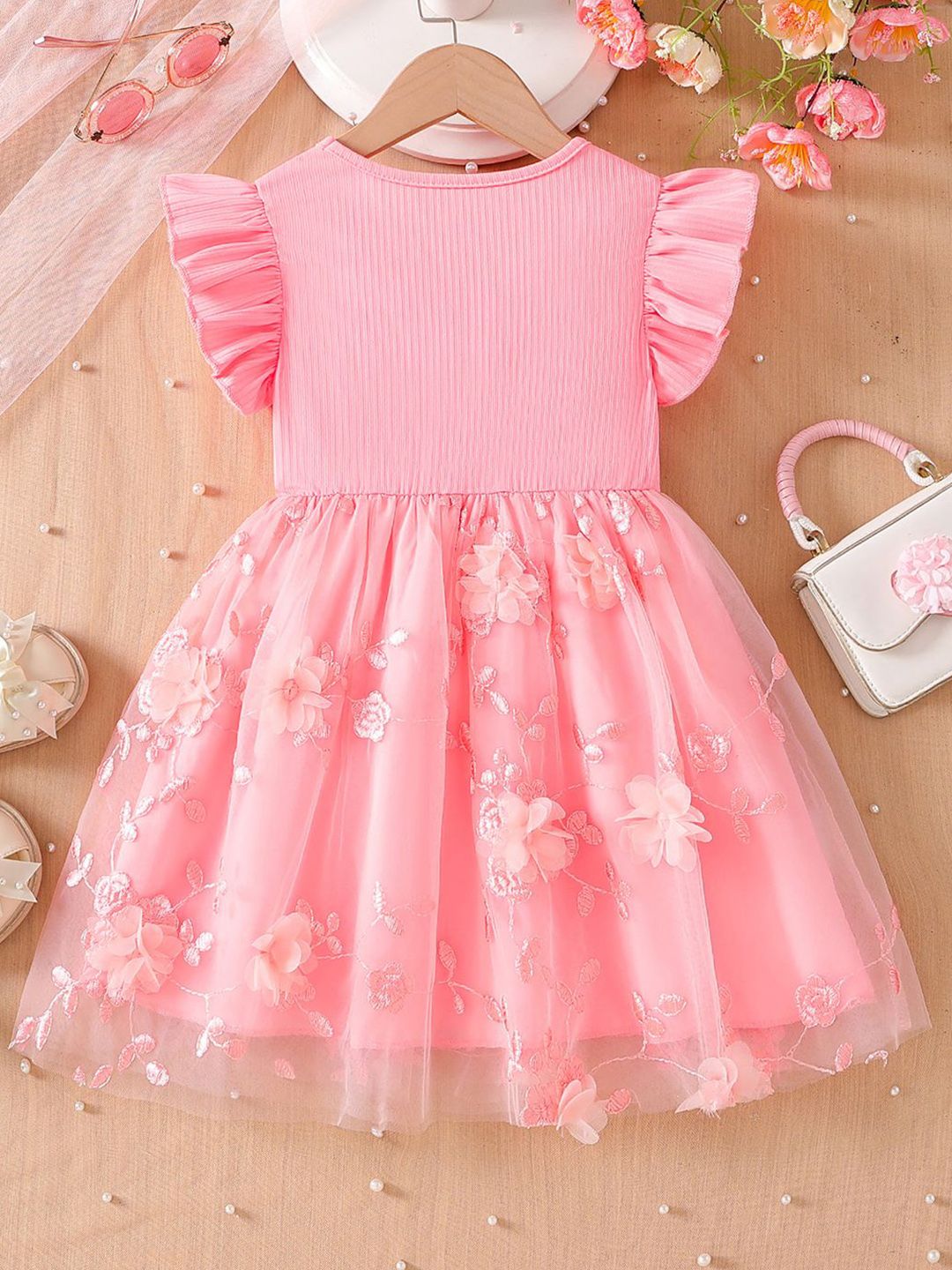 YK Girls Embellished Fit & Flare Dress