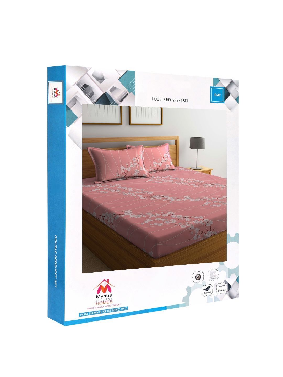 Myntra Elegant Homes Peach & Cream Floral Printed Flat 400 TC Cotton King Bedsheet with 2 Pillow Covers
