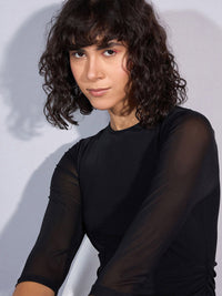 SASSAFRAS Net Ruched Bodycon Midi Dress