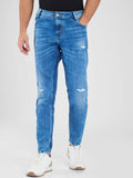 SPYKAR Men Slim Fit Mildly Distressed Light Fade Stretchable Jeans