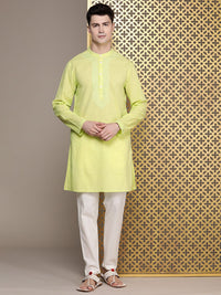 House of Pataudi Men Jashn Pure Cotton Yoke Design Thread Work Dobby Kurta