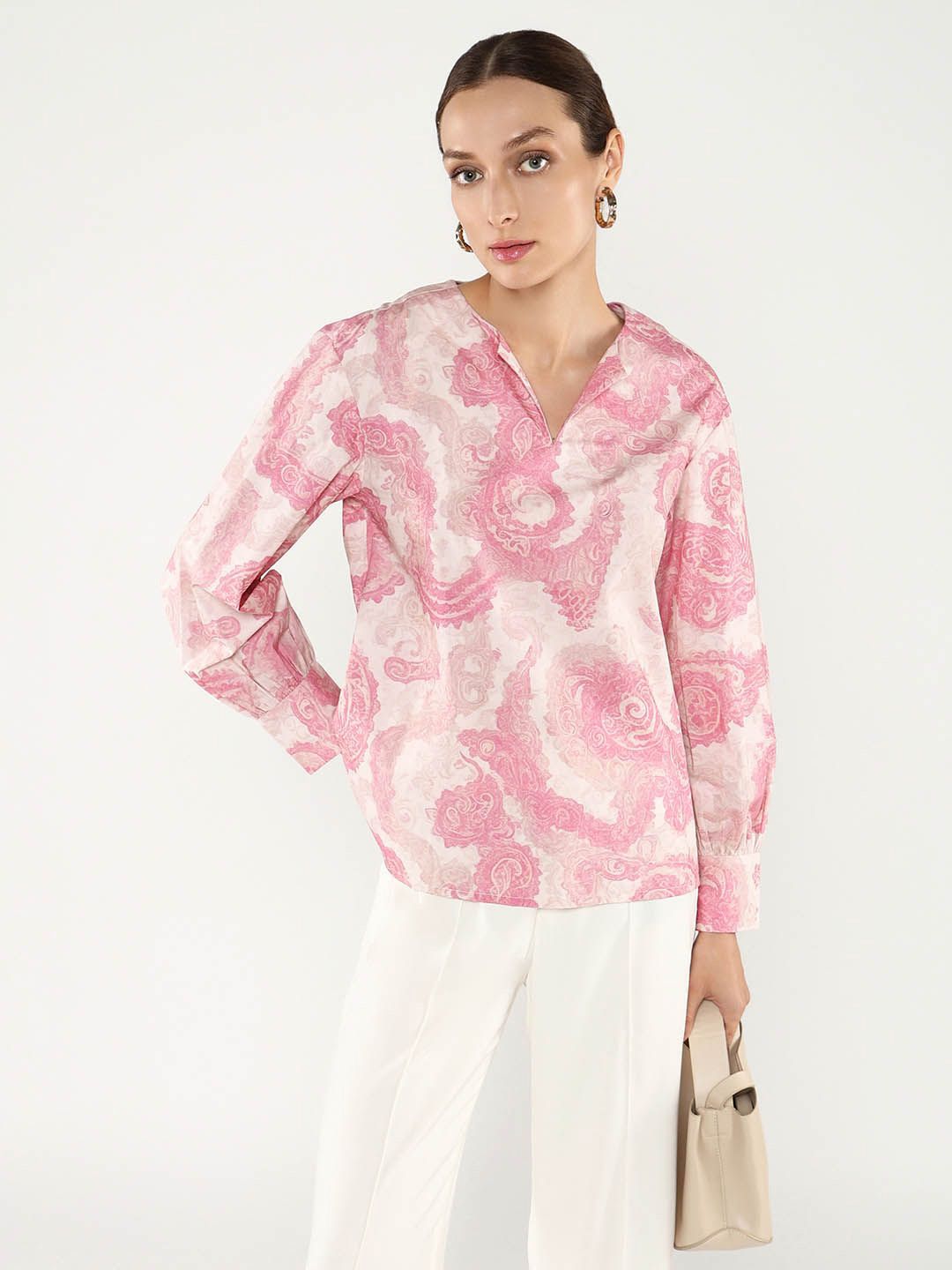 RAREISM Ethnic Printed Round Neck Cotton Top