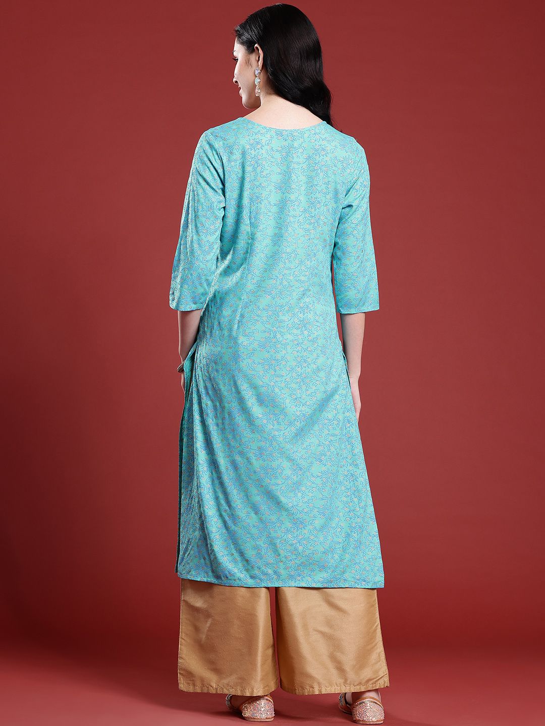 Anouk Floral Print Cotton Straight Kurta