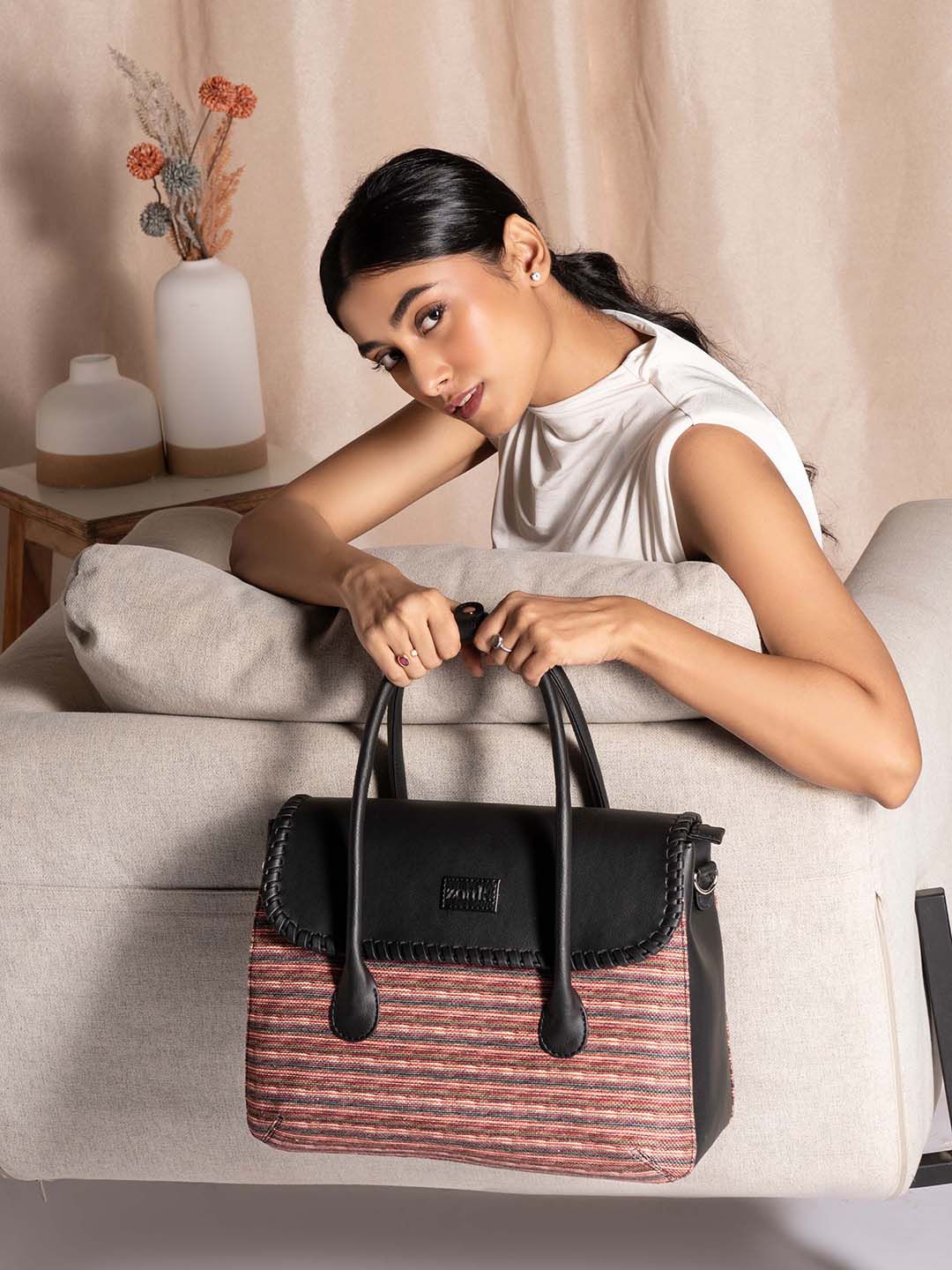 ZOUK Goan Waves Structured Jute Satchel Bag