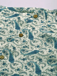 Anouk Men Sea Green & Blue Printed Fusion Straight Kurta