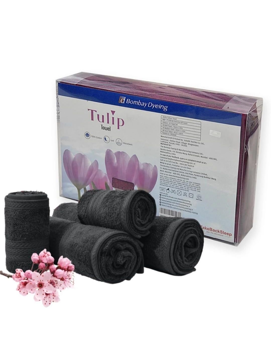 BOMBAY DYEING Charcoal 4 Pieces Pure Cotton 450 GSM Towel Set