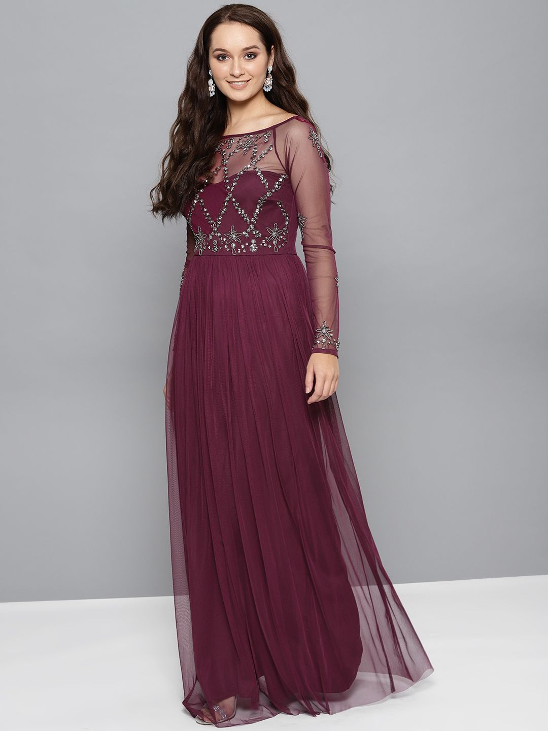 STREET 9 Burgundy Embellished Detail Maxi Dress