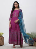 W Ethnic Motifs Printed Round Neck Maxi Ethnic Dress With Dupatta